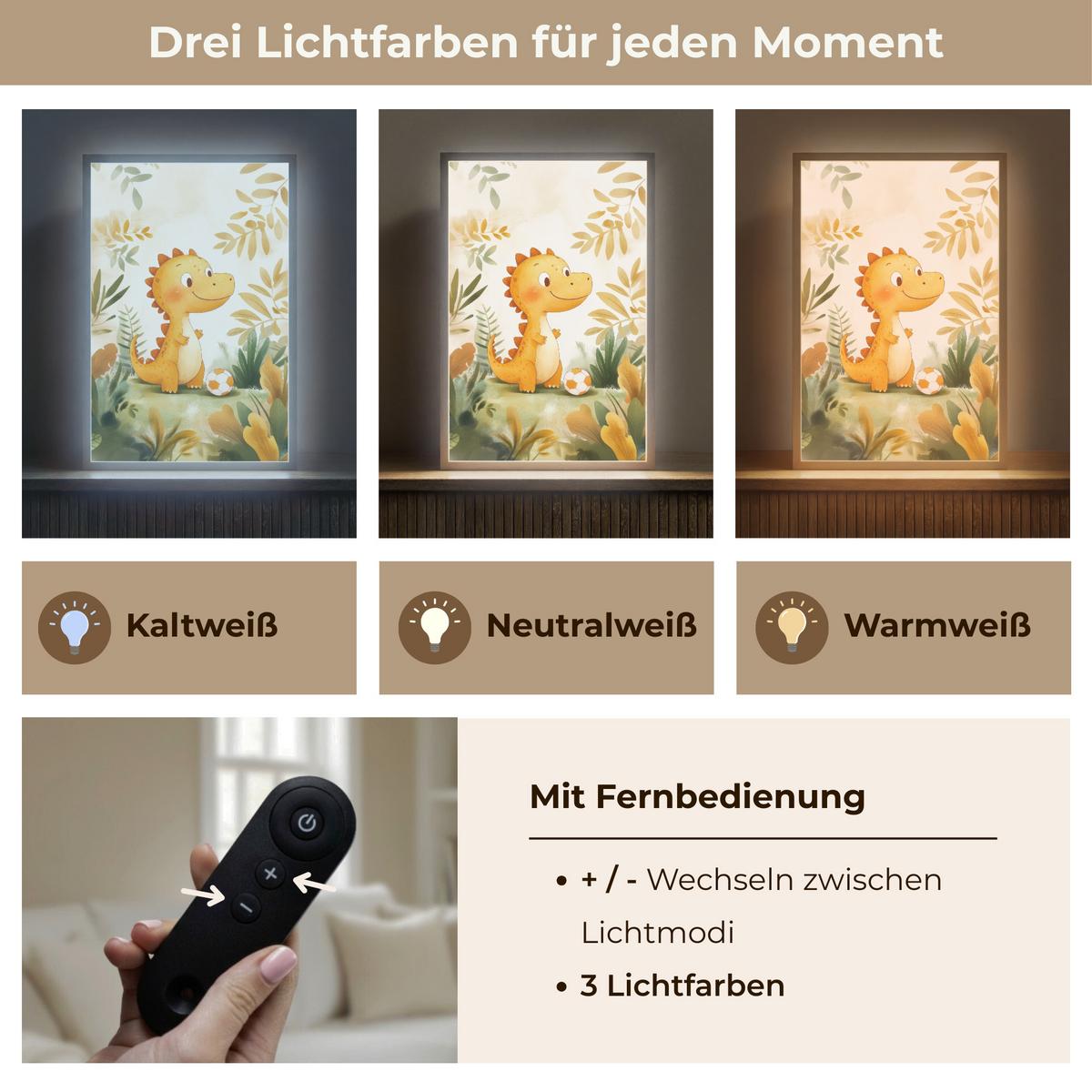 WANDLEUCHTE MIT AKKU Dino - Fußball - Orange 40x60 cm - Beige, Holzwerkstoff (40/60/8cm) - OnlyWow