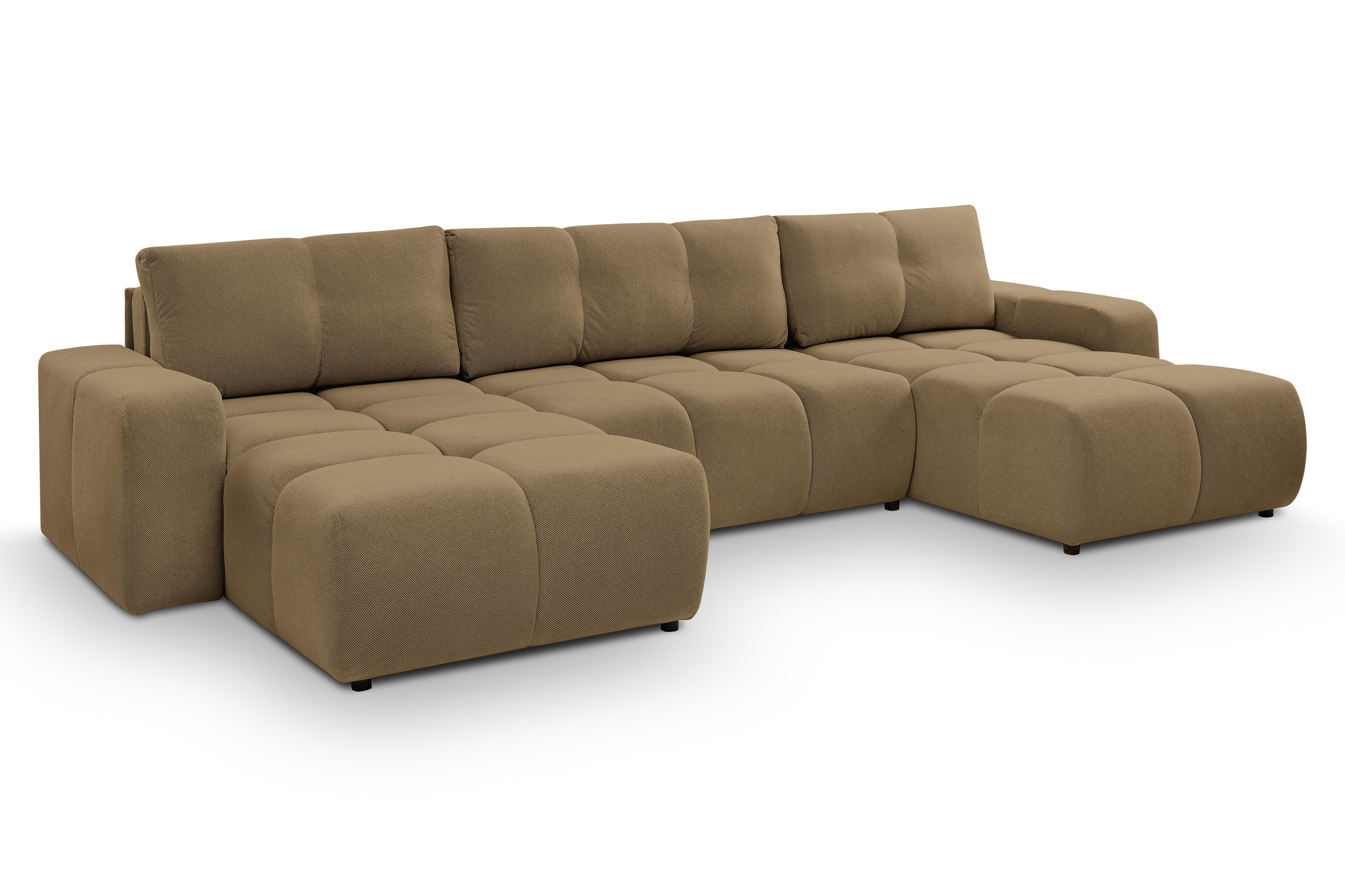 WOHNLANDSCHAFT Hosio Hellbraun 359/177/88 cm mit Schlaffunktion - Schwarz/Bronzefarben, Kunststoff/Textil (359/88/177cm) - AX Living