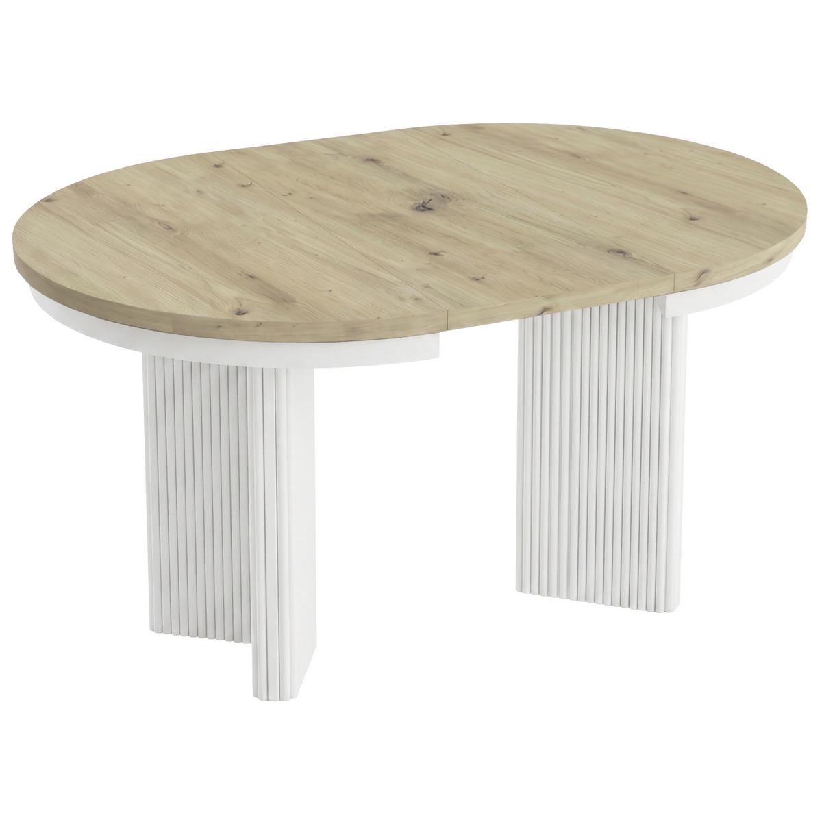 ESSTISCH Prestige runder Design-Tisch, ausziehbar Ø 100–180 cm, Eiche artisan+Weiß - Eichefarben/Weiß, Metall (100/100/77cm) - Beautysofa