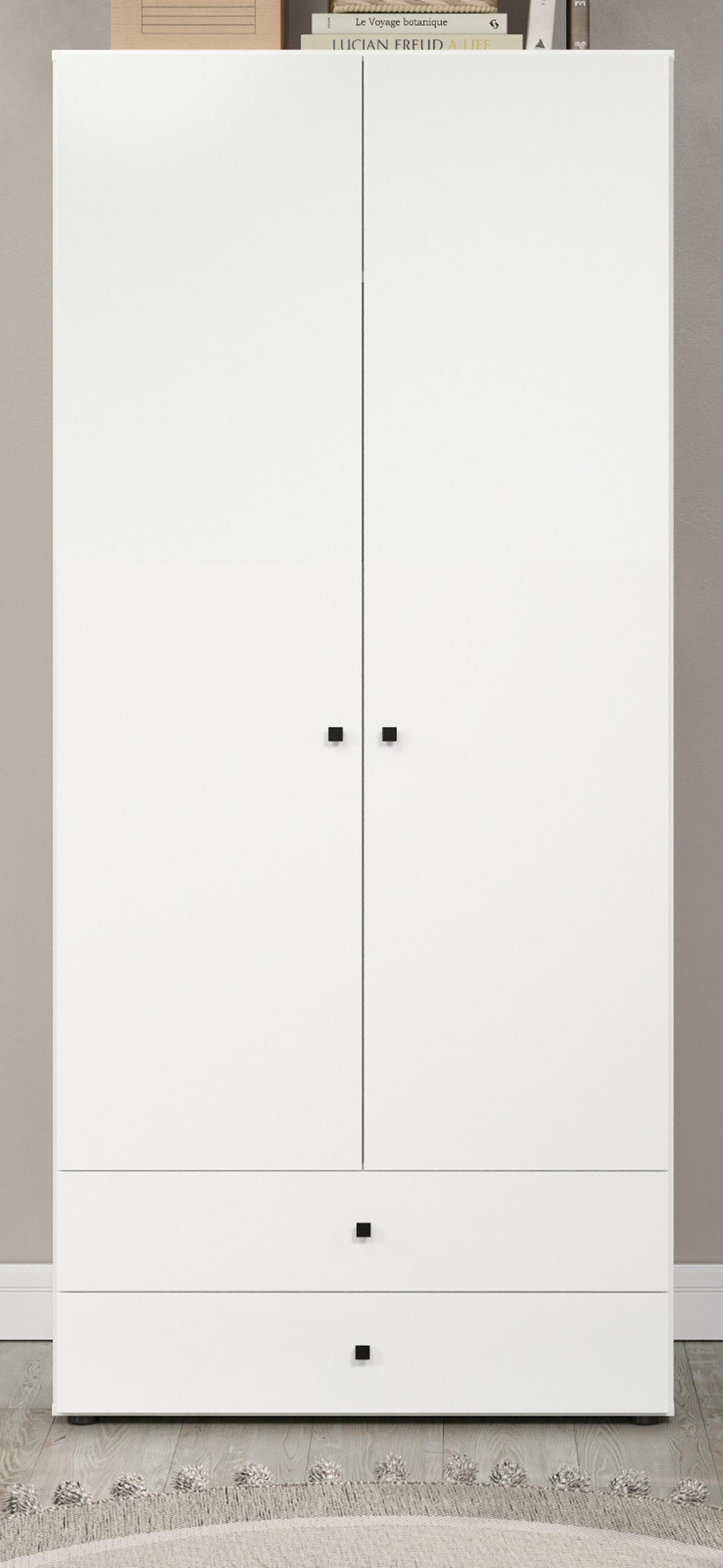 KLEIDERSCHRANK weiß 81 x 176 cm, Drehtürenschrank 2-türig mit Schubalden - Schwarz/Weiß, Holzwerkstoff/Kunststoff (81/176/51cm) - Top.Furn