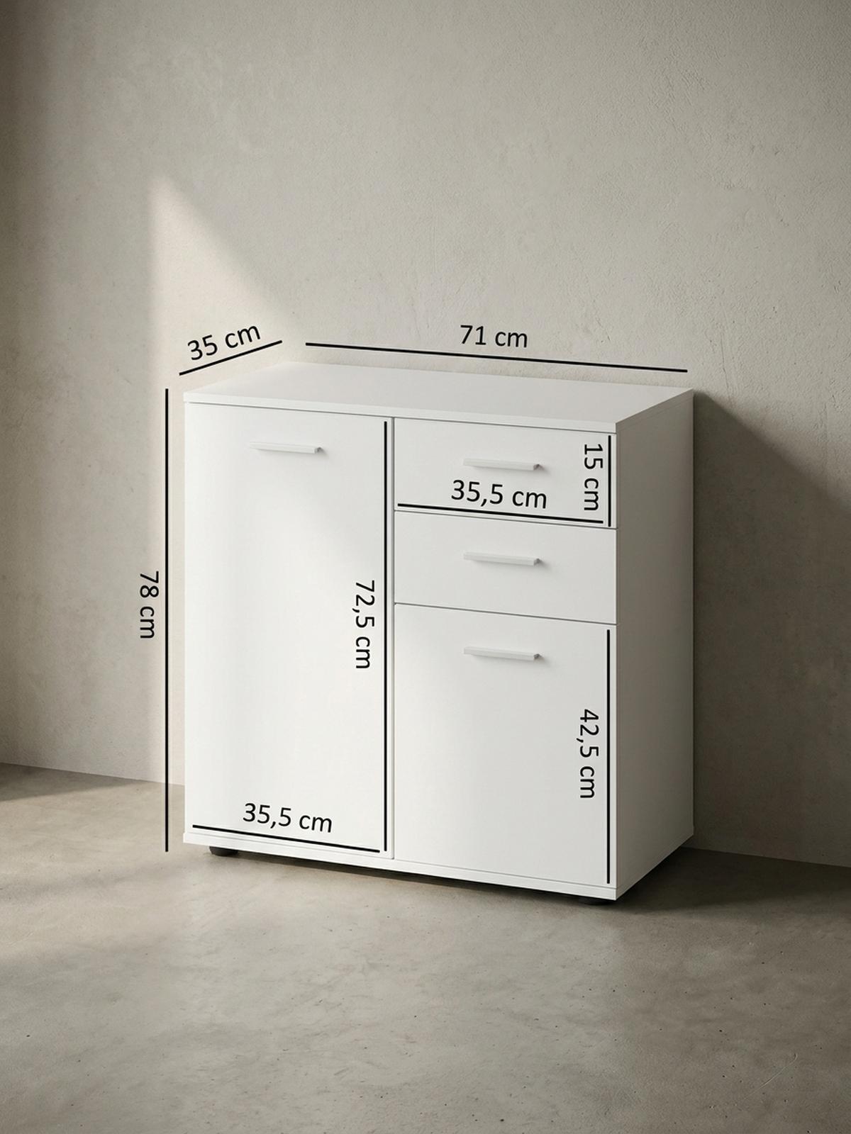 KOMMODE – Weiß, 2 Türen, 2 Schubladen, kratzfest, melaminbeschichtet - Weiß, Holz/Kunststoff (71/78/36cm) - KADIMA DESIGN