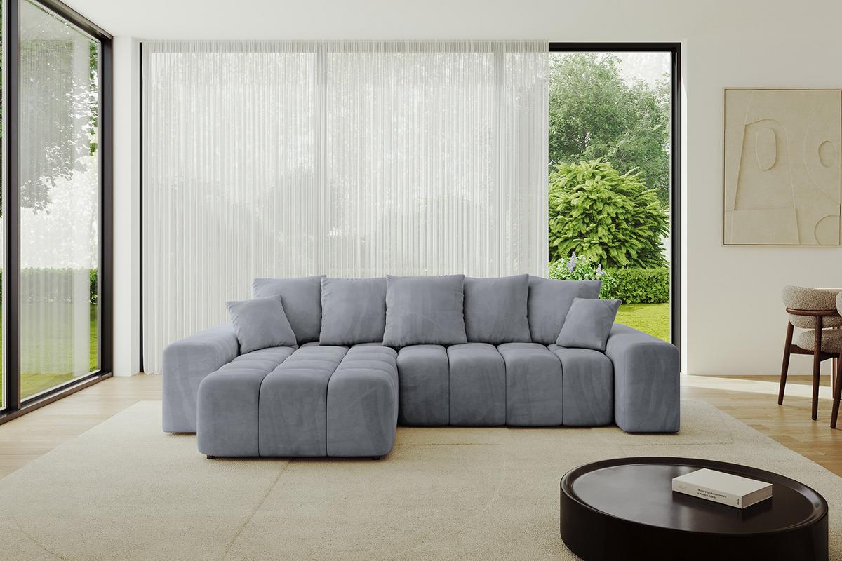 ECKSOFA Ottomane links ENIL-L 297x189x68 Hellgrau Velours - Titanfarben, Holzwerkstoff/Kunststoff (297/189cm) - ALTDECOR