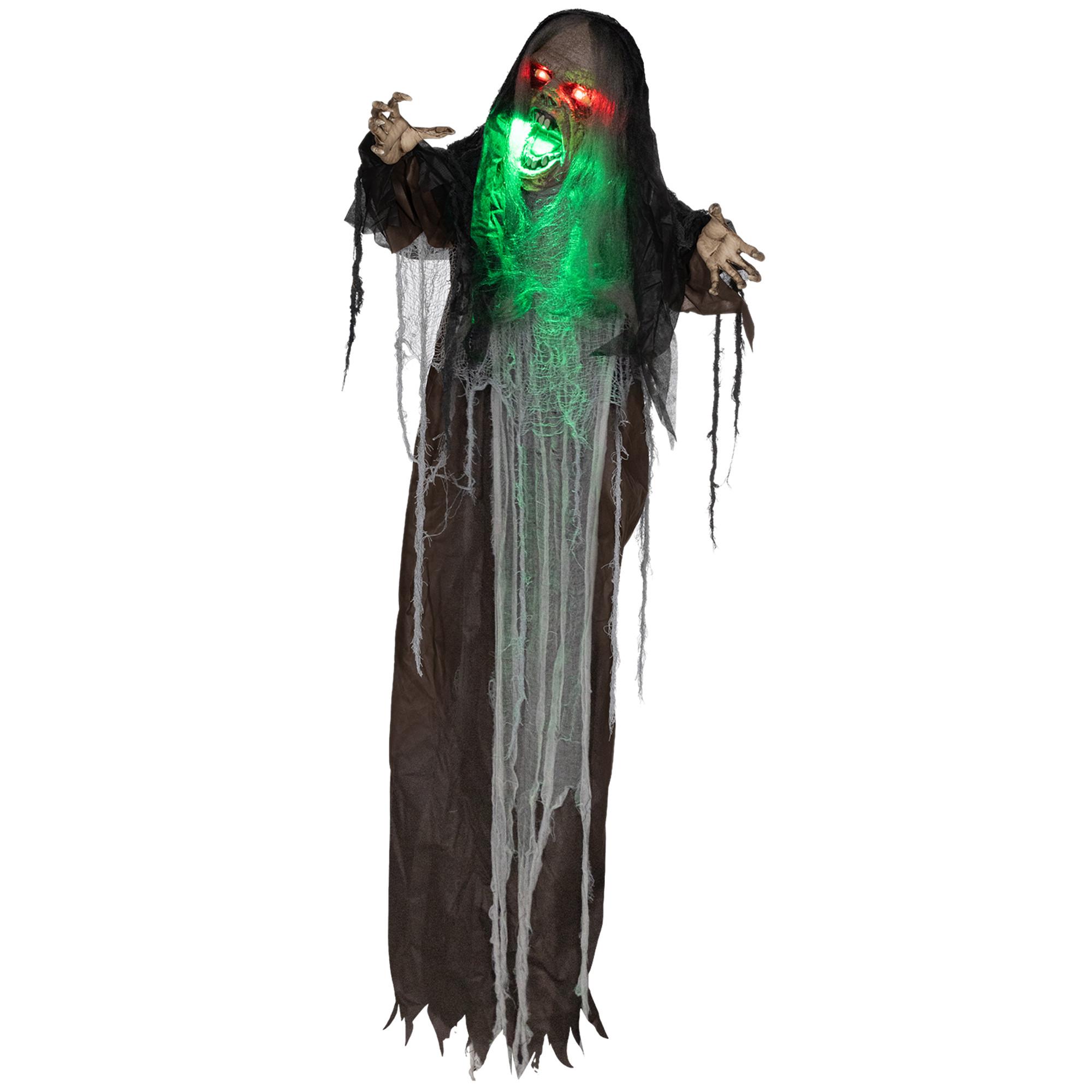 HALLOWEEN DECORATIONS 183cm Hängendes Monster mit grün LED-Lichter, Soundfunktion - Schwarz, Kunststoff (18/183/70cm) - HOMCOM