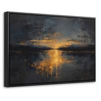 LEINWAND Bilder mit Rahmen - Goldene Reflexion auf dem Wasser - 30x20 - Anthrazit, Textil (30/20cm) - MuchoWow