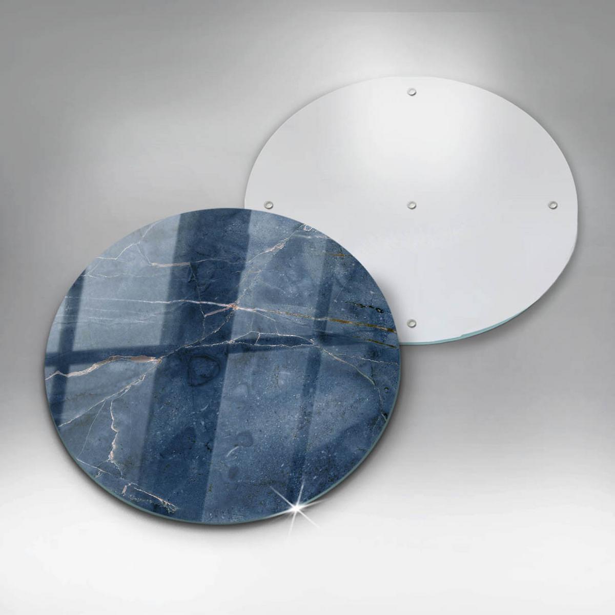GLASPLATTE Ø 40 cm Stein Textur Marmor - Blau, Glas (40/40cm) - Wallfluent