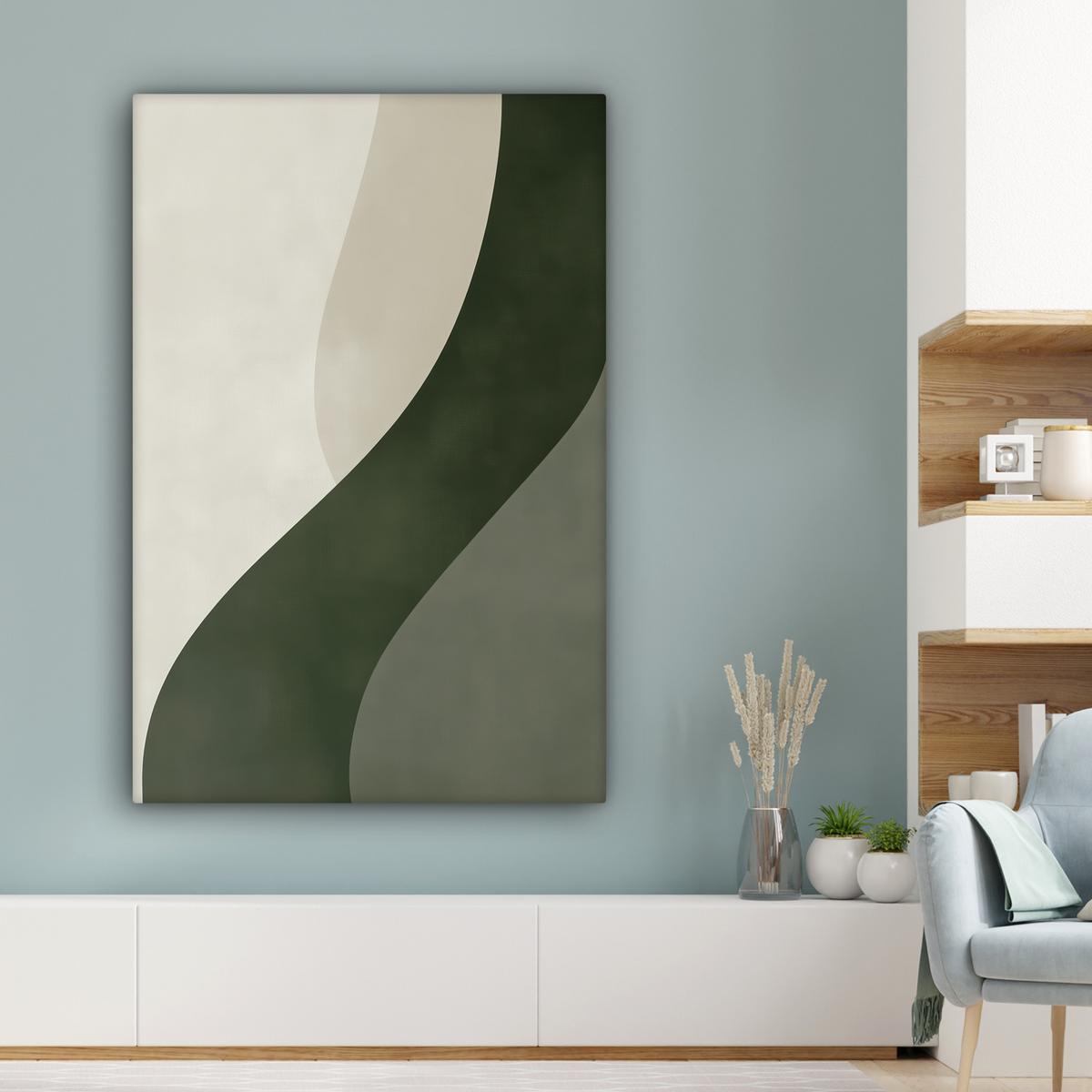 LEINWANDBILD Japandi - Grün - Abstrakt - Modern Deko XXL 80x120 cm - Salbeigrün, Textil (80/120cm) - MuchoWow