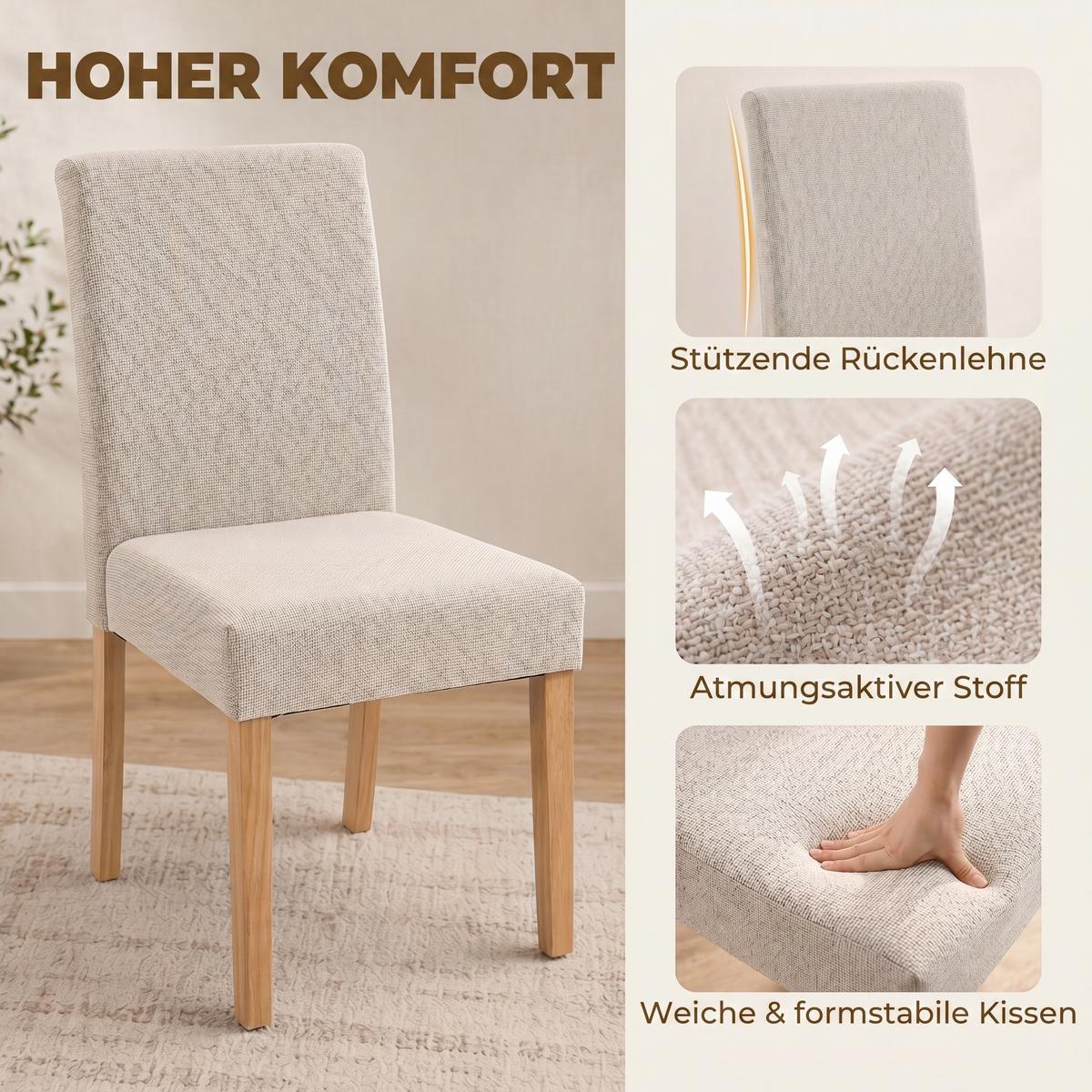 ESSZIMMERSTUHL 2er Set Polyester Gummibaumholz Beige - Beige/Creme, Holz/Textil (46/88/56cm) - HOMCOM