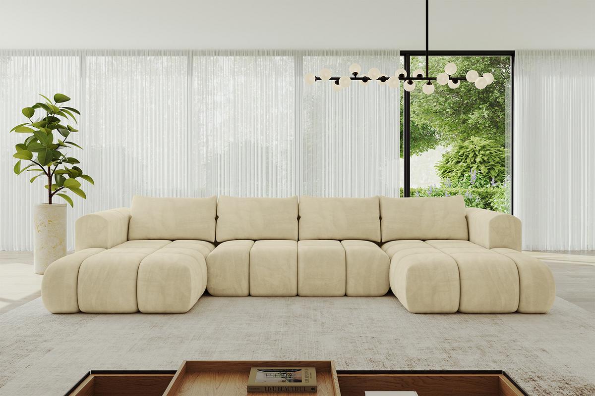 WOHNLANDSCHAFT CLOUD-U 405x185x90 Beige Velours - Beige, Holzwerkstoff/Kunststoff (405/90/185cm) - ALTDECOR
