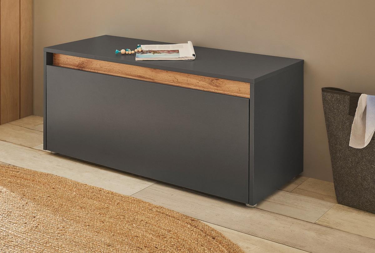 GARDEROBENBANK grau matt, Eiche Wotan 100 cm, Schuhbank mit Stauraum - Eiche Wotan/Silberfarben, Holzwerkstoff/Kunststoff (100/45/40cm) - Furn.Design