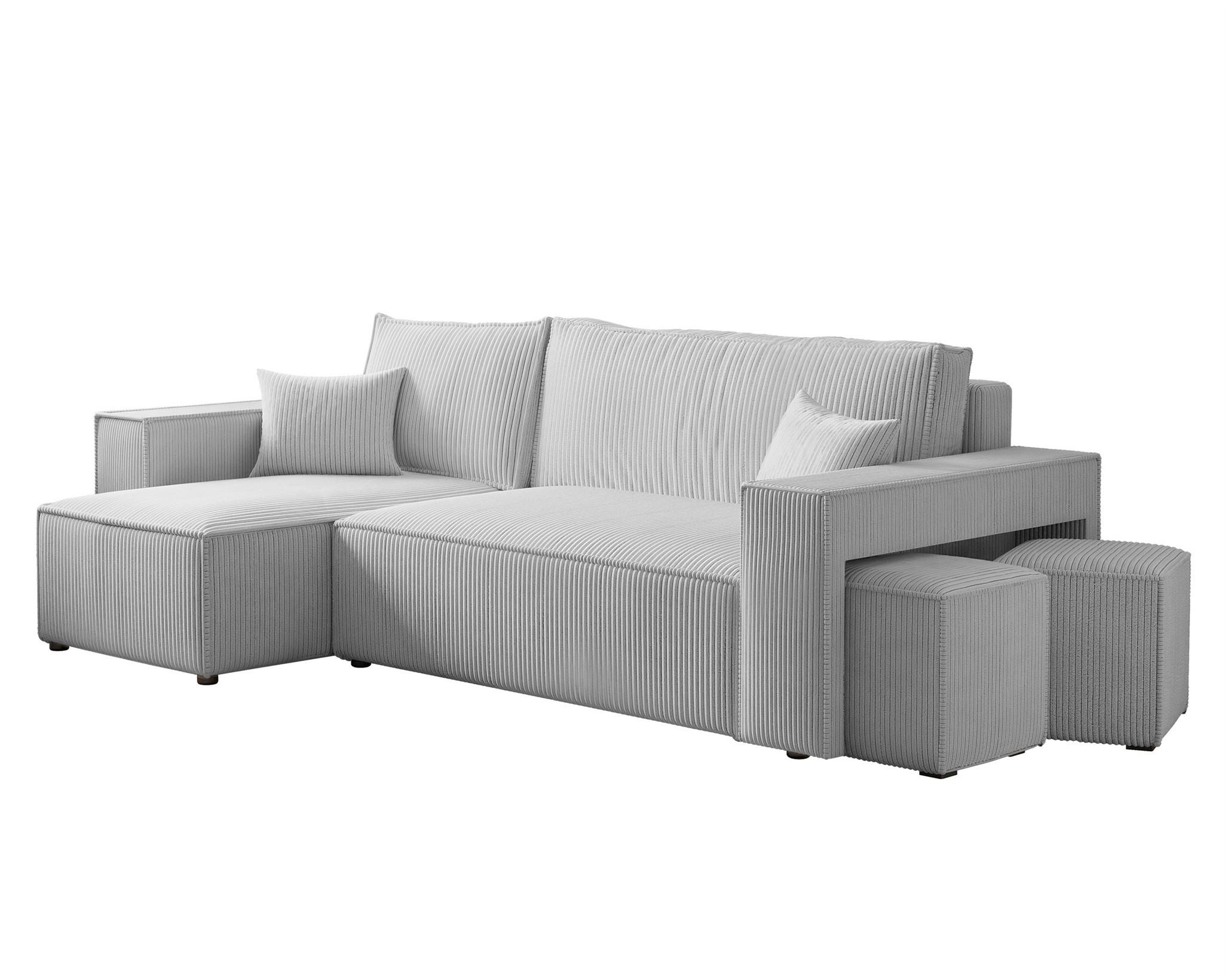 ECKSOFA Adara Inkl. Hocker - Hellgrau, Holzwerkstoff/Textil (262/145cm) - Fun Möbel