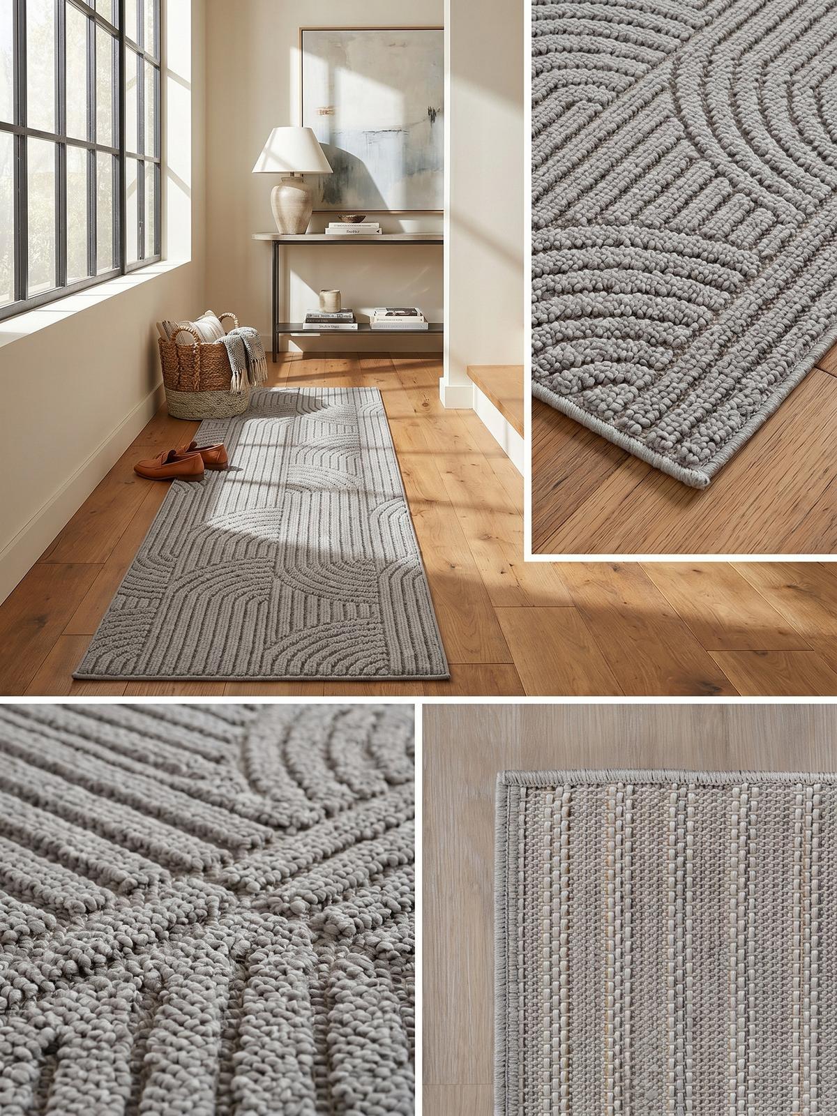 TEPPICH Flachgewebe LANGAU in Silber, mit geometrischen Bögen, 80 x 250 cm - Silberfarben, Textil (250/80cm) - KADIMA DESIGN