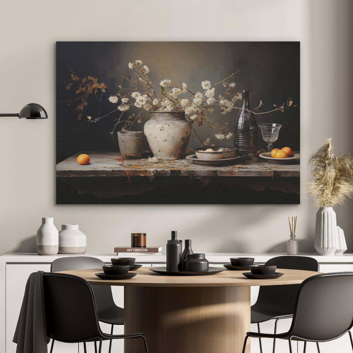 AKUSTIKBILD Stilleben - Blumen - Blumenstrauß - Vase - Wein Wandbild Wohnzimmer 100x70 cm - Schwarz, Kunststoff (100/70/0.9cm) - MuchoWow
