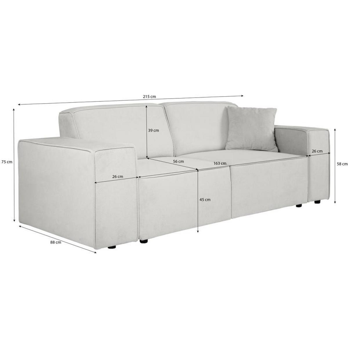 3-SITZER SOFA Pedro ohne Schlaffunktion hellbeige - Beige/Schwarz, Textil (215/75/88cm) - Beautysofa