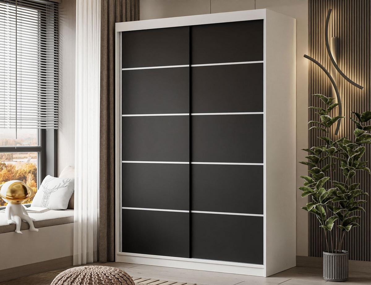 KLEIDERSCHRANK CAMARO PLUS 150 cm Schiebetürenschrank Weiß / Schwarz - Schwarz/Weiß, Holzwerkstoff (150/215/59cm) - Lookway