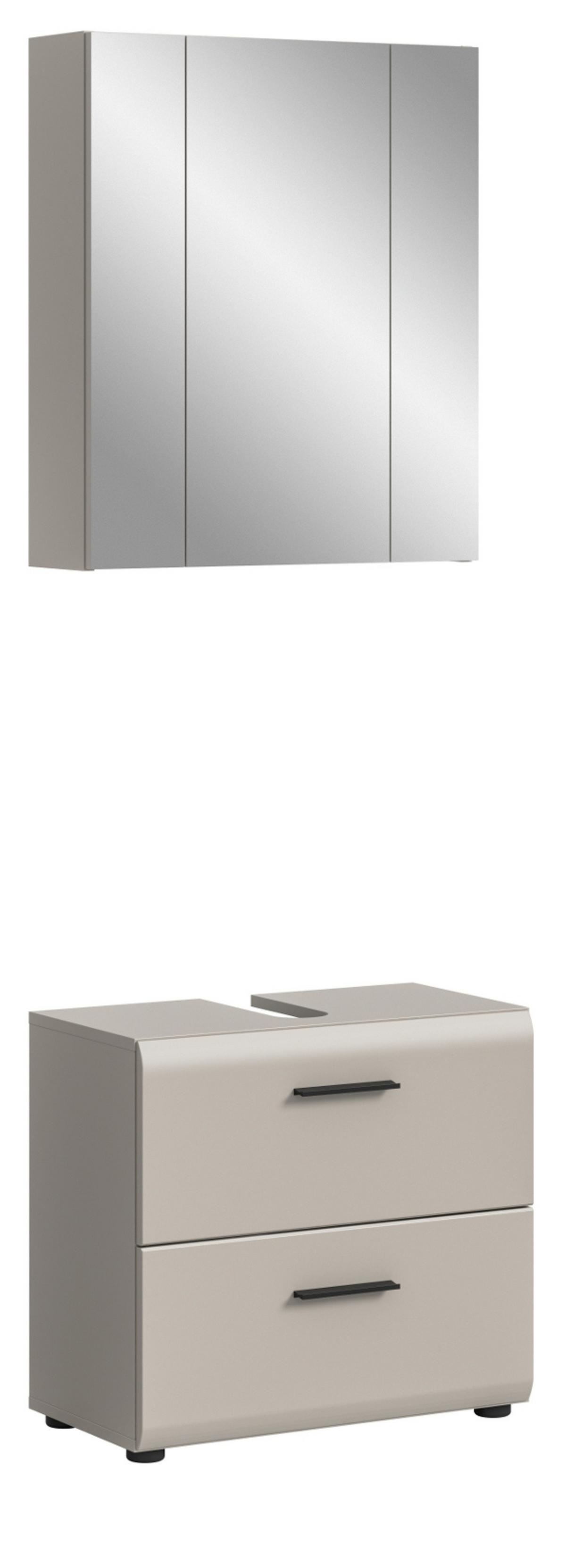 BADMÖBEL-SET Kaschmir 2-teilig 60 cm, Badkombination in modernem Design - Kaschmir/Schwarz, Glas/Holzwerkstoff (60/185/30cm) - Inn.Furn