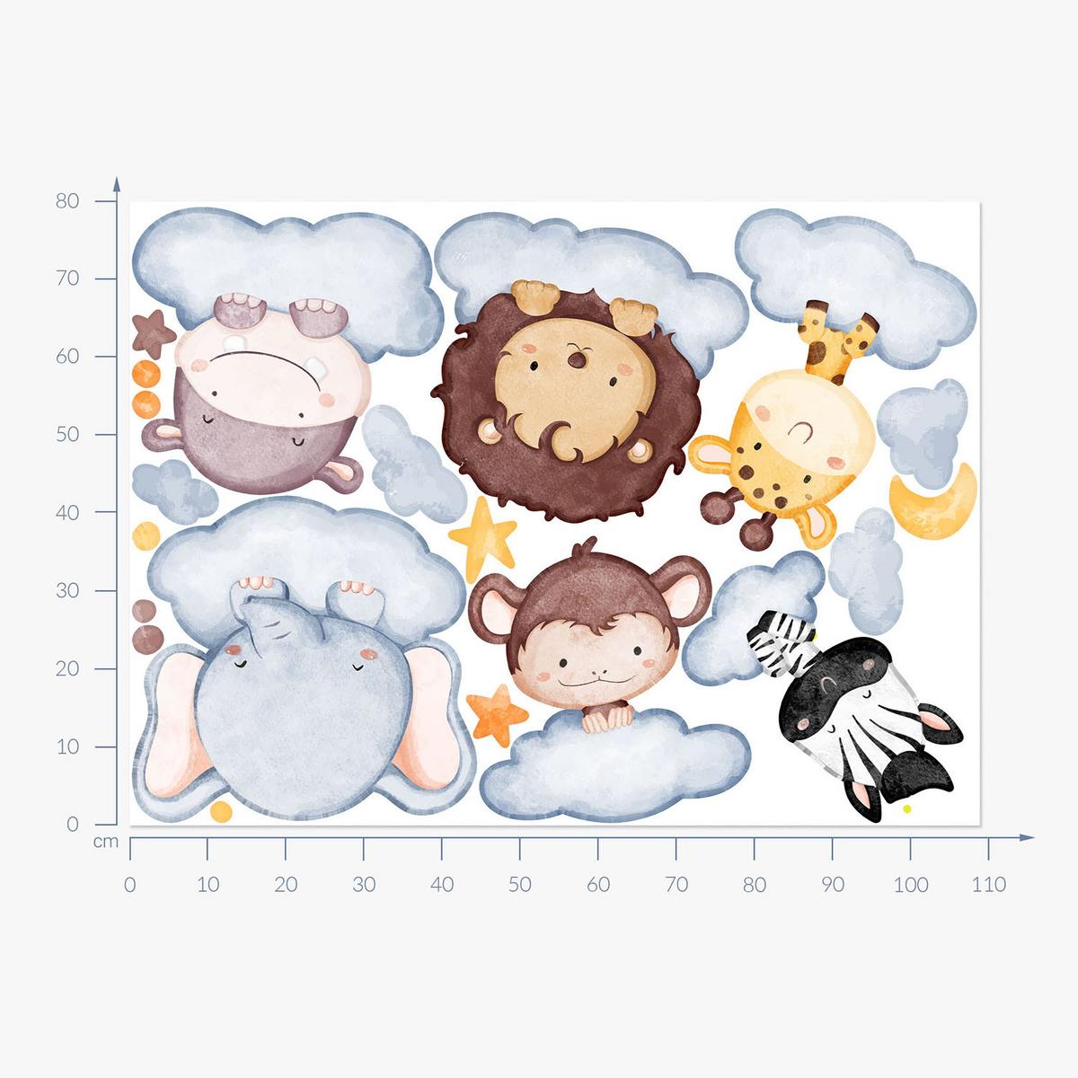 WANDAUFKLEBER 80x109cm - Tiere in den Wolken - Multicolor, Kunststoff (80/109/0.1cm) - Wallfluent