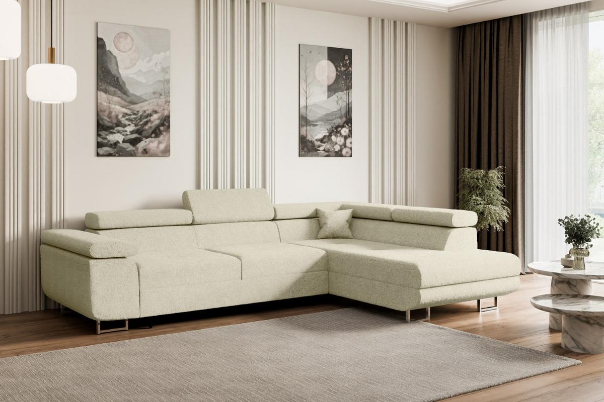 ECKSOFA mit Schlaffunktion und Bettkasten GUSA-L 272x202x107 cm Beige Bouclé - Beige/Silberfarben, Holzwerkstoff/Textil (272/202cm) - ALTDECOR