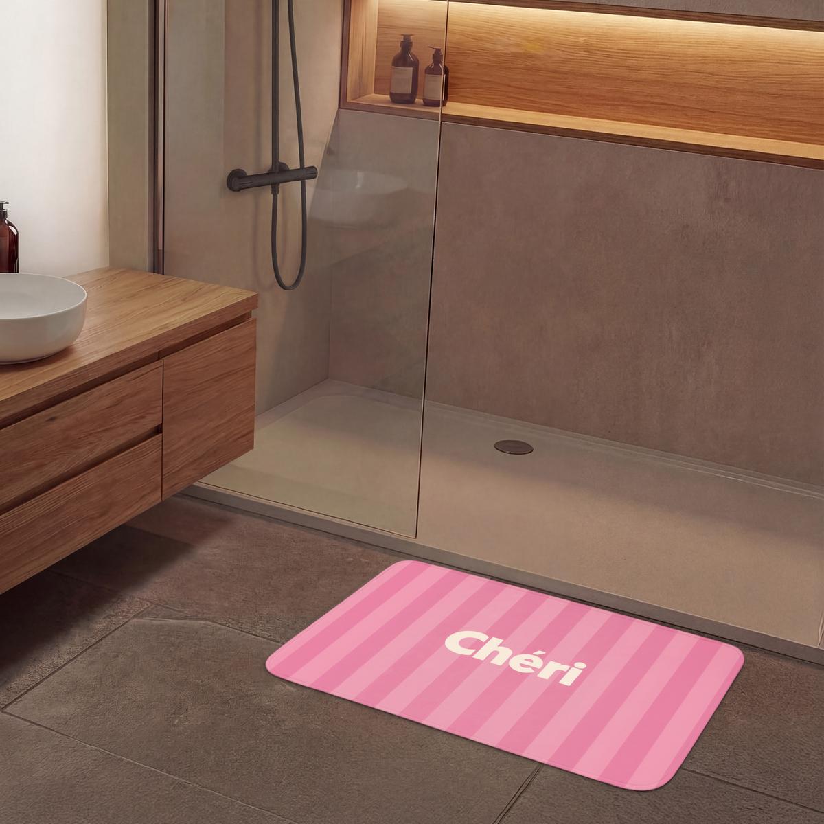 BADEMATTE Gestreift - Rosa - Chéri 90x60 cm - Pink, Textil (90/60cm) - OnlyWow