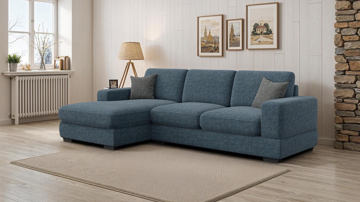 ECKSOFA OTTO 4-Sitzer, marineblau - Blau/Schwarz, Holz/Textil (279/159cm) - Wozimo