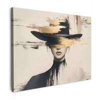 LEINWANDBILD Frau - Hut - Farbe Wandbild 40x30 cm - Goldfarben, Textil (40/30cm) - MuchoWow