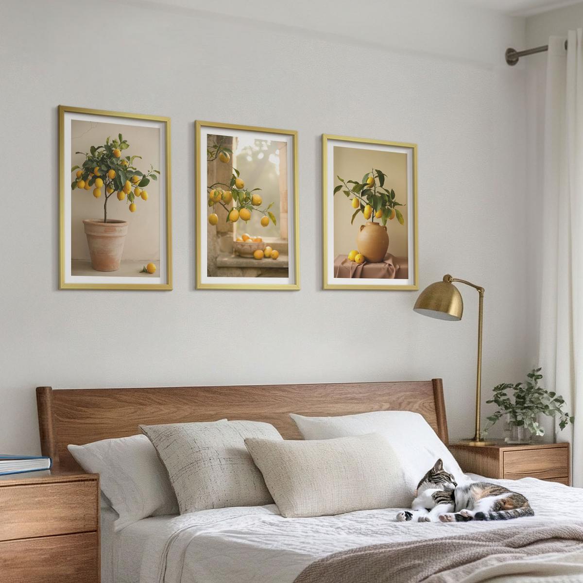 BILDER SET 3er Set - 40x60 cm Goldrahmen - Zitronenbäume im Topf - Goldfarben, Kunststoff (40/60cm) - TULUP