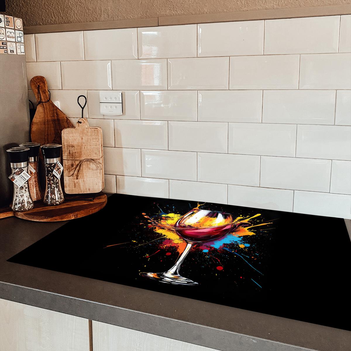 HERDABDECKPLATTE Wein - Glas - Graffiti - Getränk - Rot - Farbe Induktionsmatte 83x51 cm - Weinrot, Kunststoff (83/51.5/0.2cm) - MuchoWow