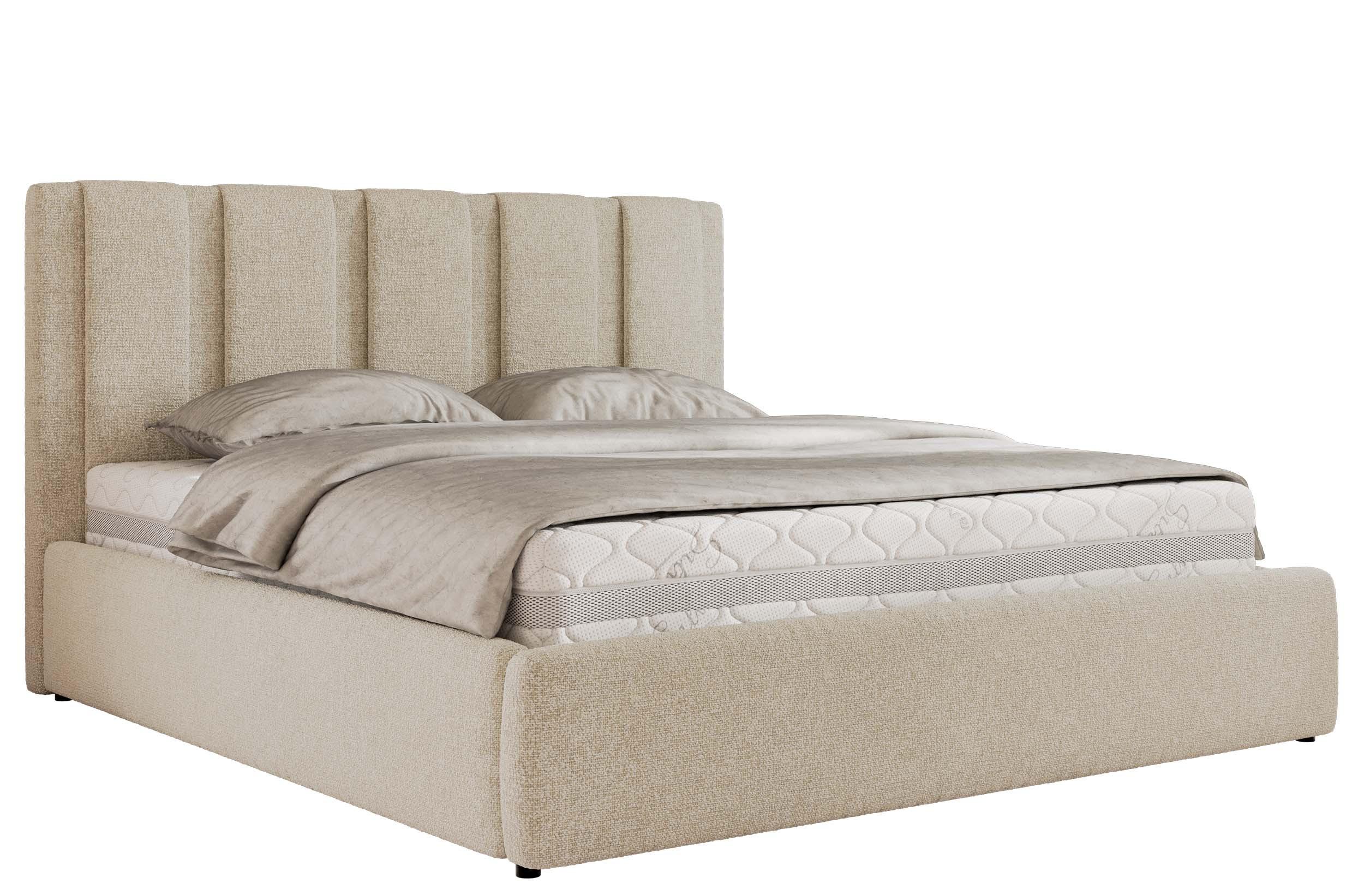 POLSTERBETT SAVINO CLASSIC 140/200 - Creme Struktur - Pocket-Matratze - Creme, Textil (140/200cm) - MKS