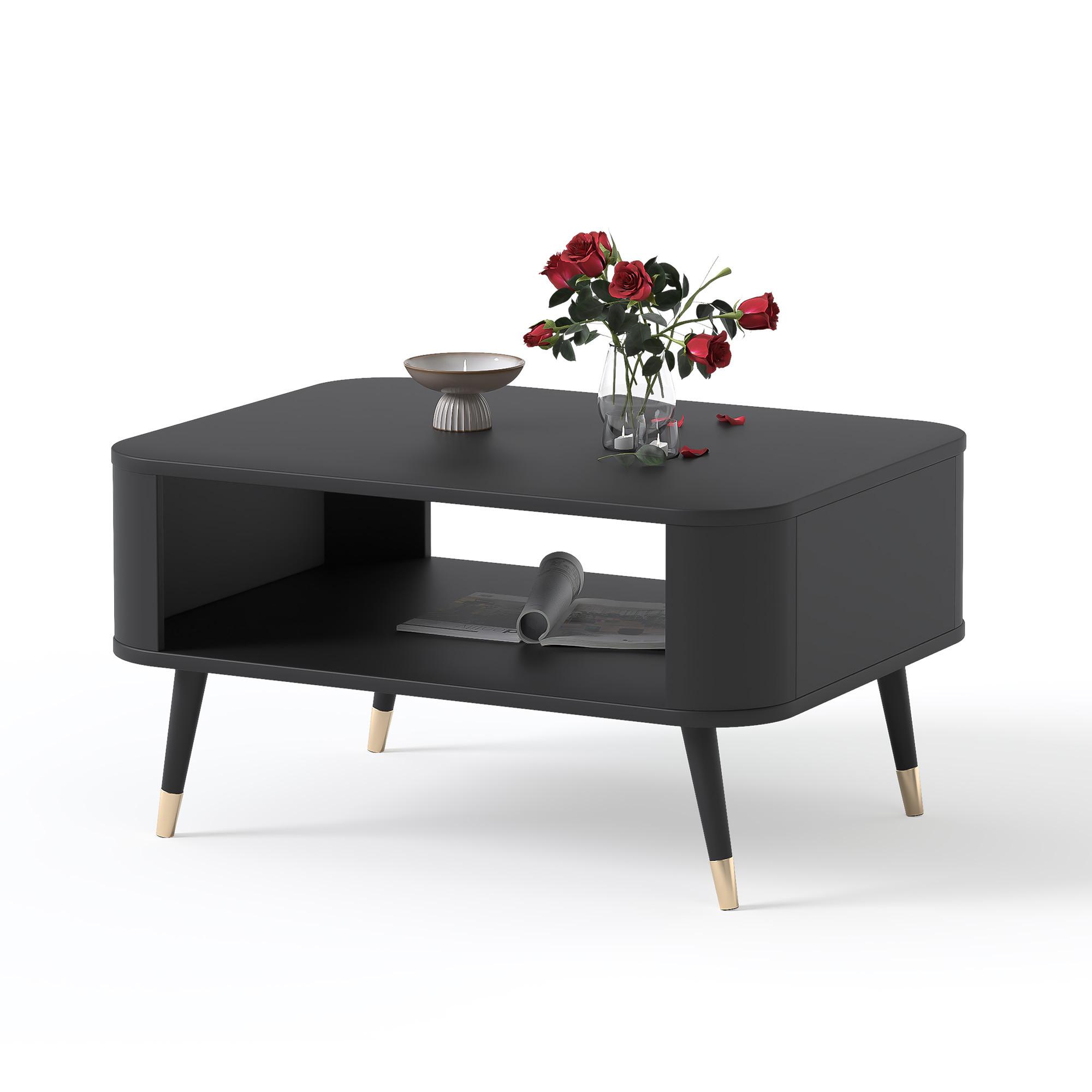 COUCHTISCH NOIR 80/60/42 cm Rechteckig, Schwarz - Goldfarben/Schwarz, Holzwerkstoff/Metall (60/80/42cm) - Idohome