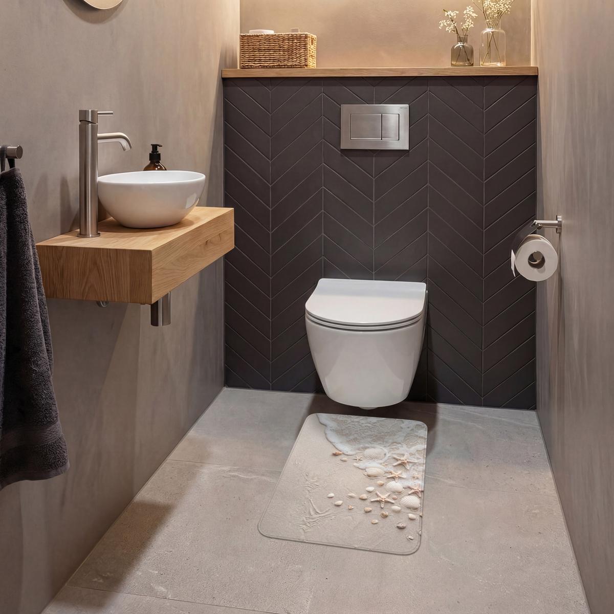 WC-VORLEGER Muscheln - Seesterne - Strand WC Teppich 40x60 cm - Sandfarben, Textil (40/1cm) - OnlyWow