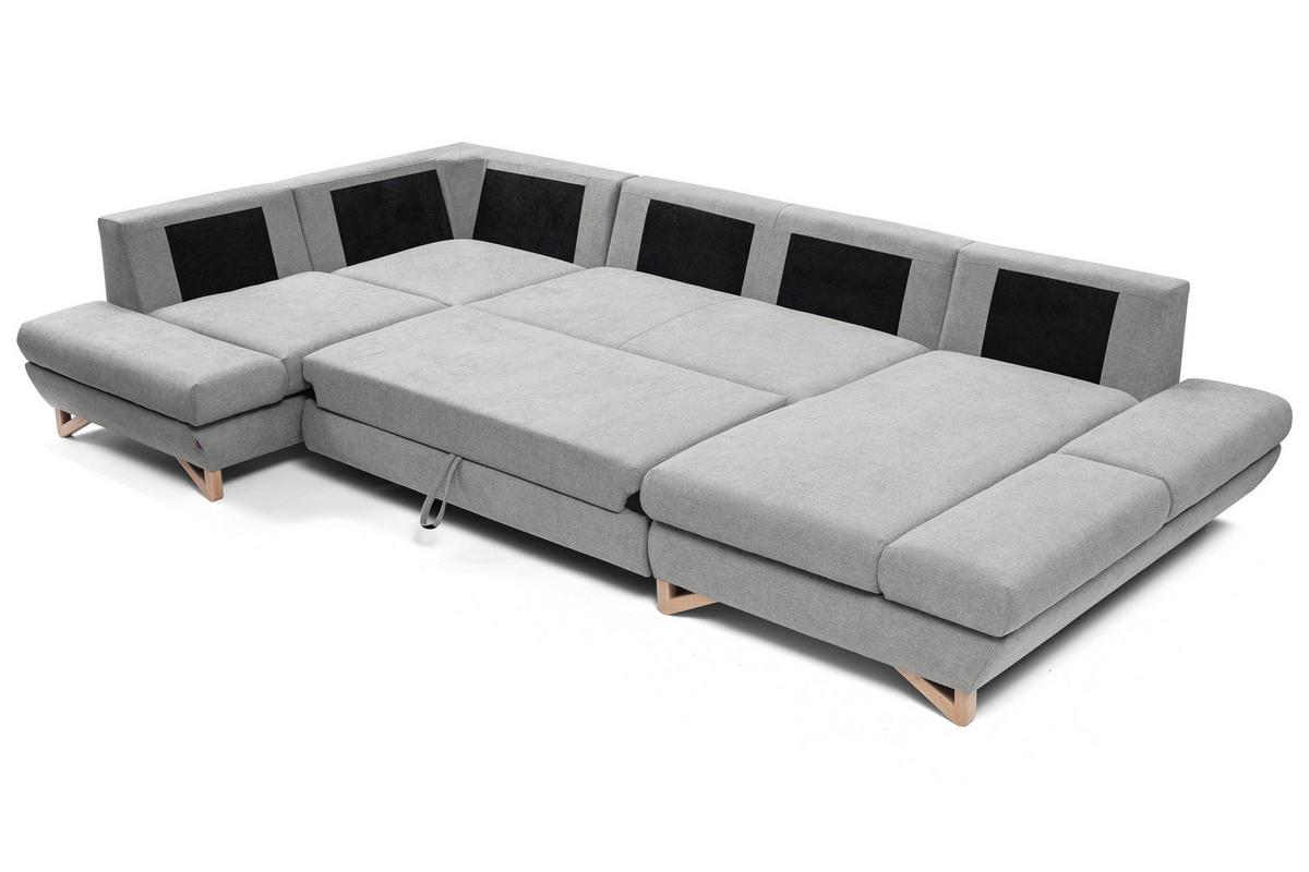 WOHNLANDSCHAFT CASA IV L-S Grau Plüsch-Stoff mit Schlaffunktion - Grau, Holz (344/100/199cm) - MASSENO
