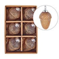 WEIHNACHTSKUGEL 6er Set Glas Gold Ambre - Silberfarben/Goldfarben, Glas (8/11/8cm) - Beliani