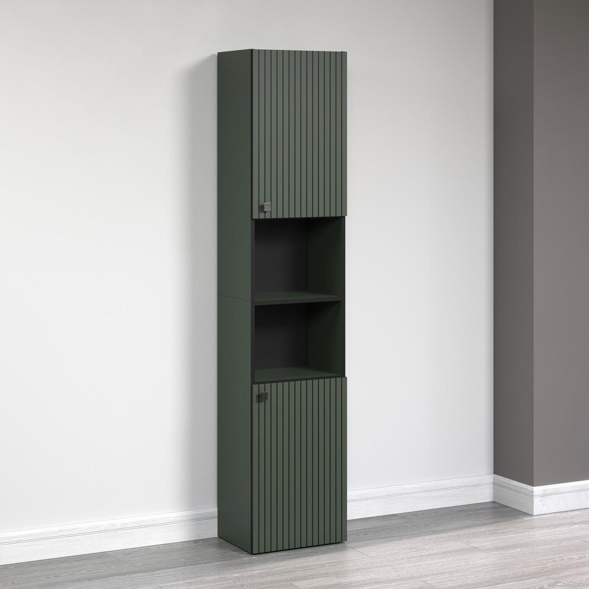 BADEZIMMERSÄULE mit Rillen, 2 Türen und 2 Fächern - purebliss 112/15/44,5 cm - Grün, Holzwerkstoff (40/186/31cm) - Trendteam