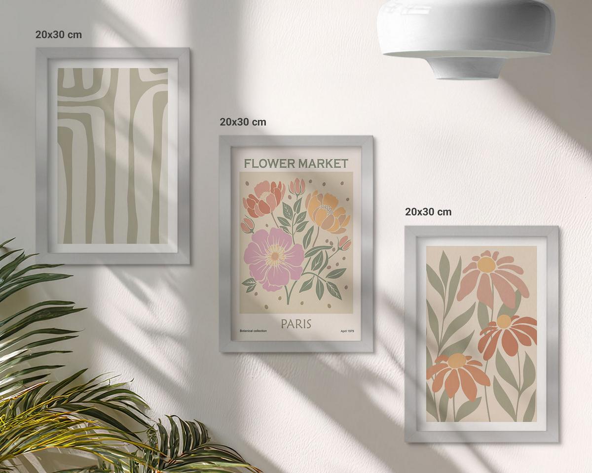 BILDER SET 3er Set - 20x30 cm Silberner Rahmen - Botanische Motive, Pariser Minimalismus - Silberfarben, Kunststoff (20/30cm) - TULUP