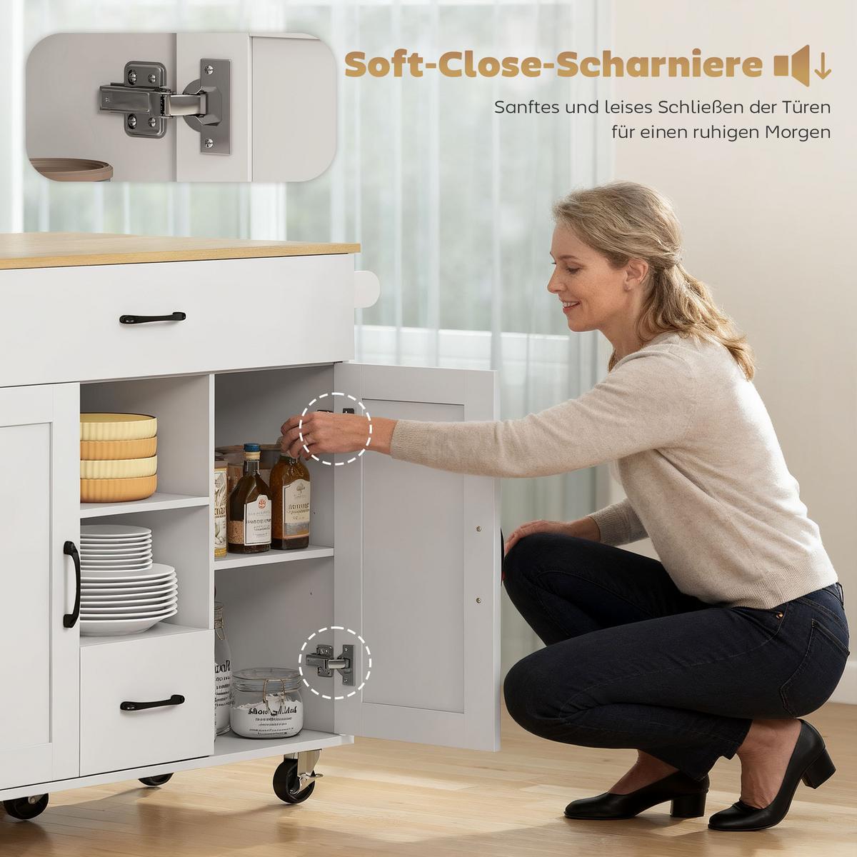 KÜCHENINSEL MDF Kiefernholz Weiß - Schwarz/Weiß, Holzwerkstoff/Metall (70/89/115cm) - HOMCOM