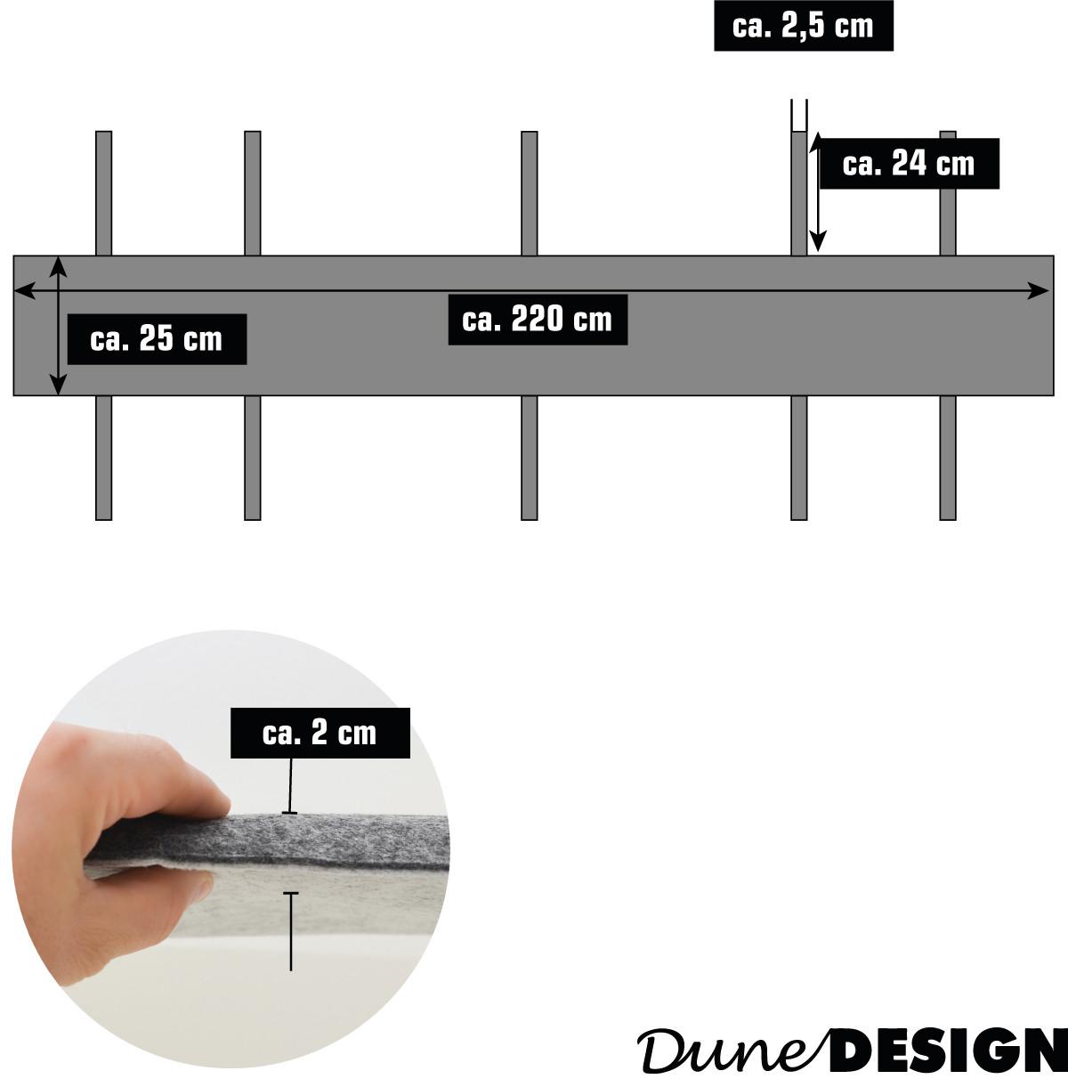BIERBANKAUFLAGE Filz, 2er Set mit 12 Bodenschonern, Grau, 220/25 cm - Grau, Kunststoff (25/1/220cm) - Dunedesign
