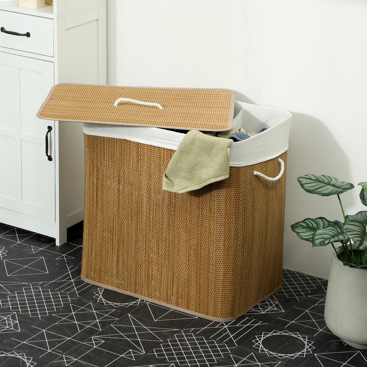 WÄSCHEKORB Bambus Braun - Braun, Holz (40/60/60cm) - HOMCOM