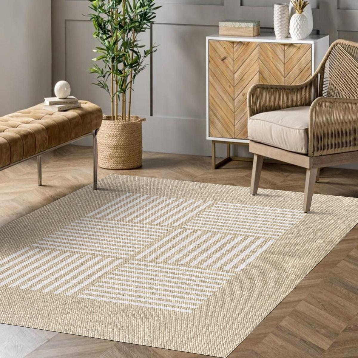 TEPPICH Premium en Vinyle Weiße Linien 140x200 cm - Eichefarben, Kunststoff (140/200cm) - STORESDECO