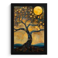 POSTER MIT RAHMEN Baum - Mond - Blumen - Gold - Kunst Poster 20x30 cm - Orange, Papier (20/30cm) - MuchoWow