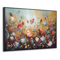 LEINWAND Bilder mit Rahmen - Blumen - Kunst - Natur - Ölgemälde - 140x90 - Multicolor, Textil (140/90cm) - MuchoWow