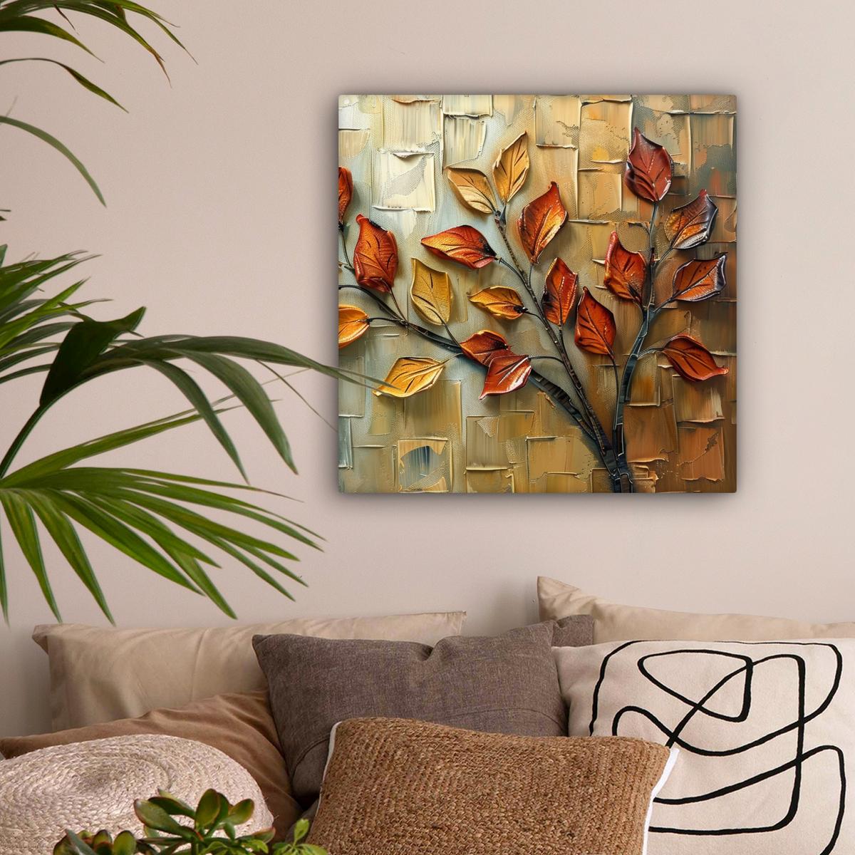 LEINWANDBILD Baum - Abstrakt - Natur - Kunst Wandbild Wohnzimmer 50x50 cm - Goldfarben, Textil (50/50cm) - MuchoWow