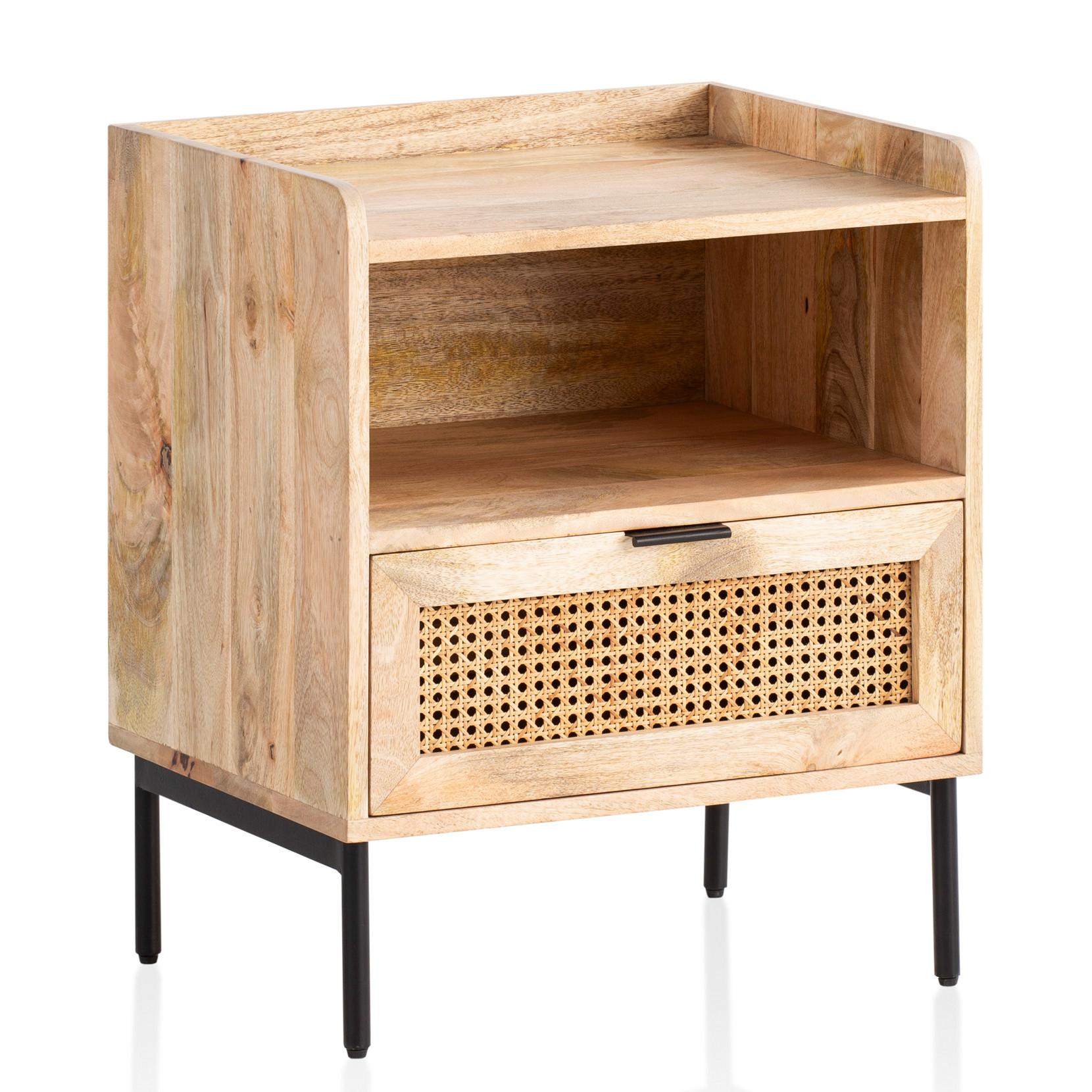 NACHTTISCH – Mango Massivholz/Rattan, 50x60x40 cm, 1 Schublade, Wiener Geflecht - Schwarz/Braun, Holz/Metall (50/60/40cm) - KADIMA DESIGN