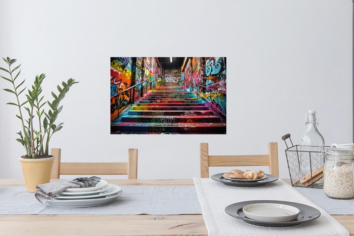 WANDTATTOO Treppe - Graffiti - Farben - Kunst Deko Wohnzimmer 60x40 cm - Multicolor, Kunststoff (60/40/0.1cm) - MuchoWow