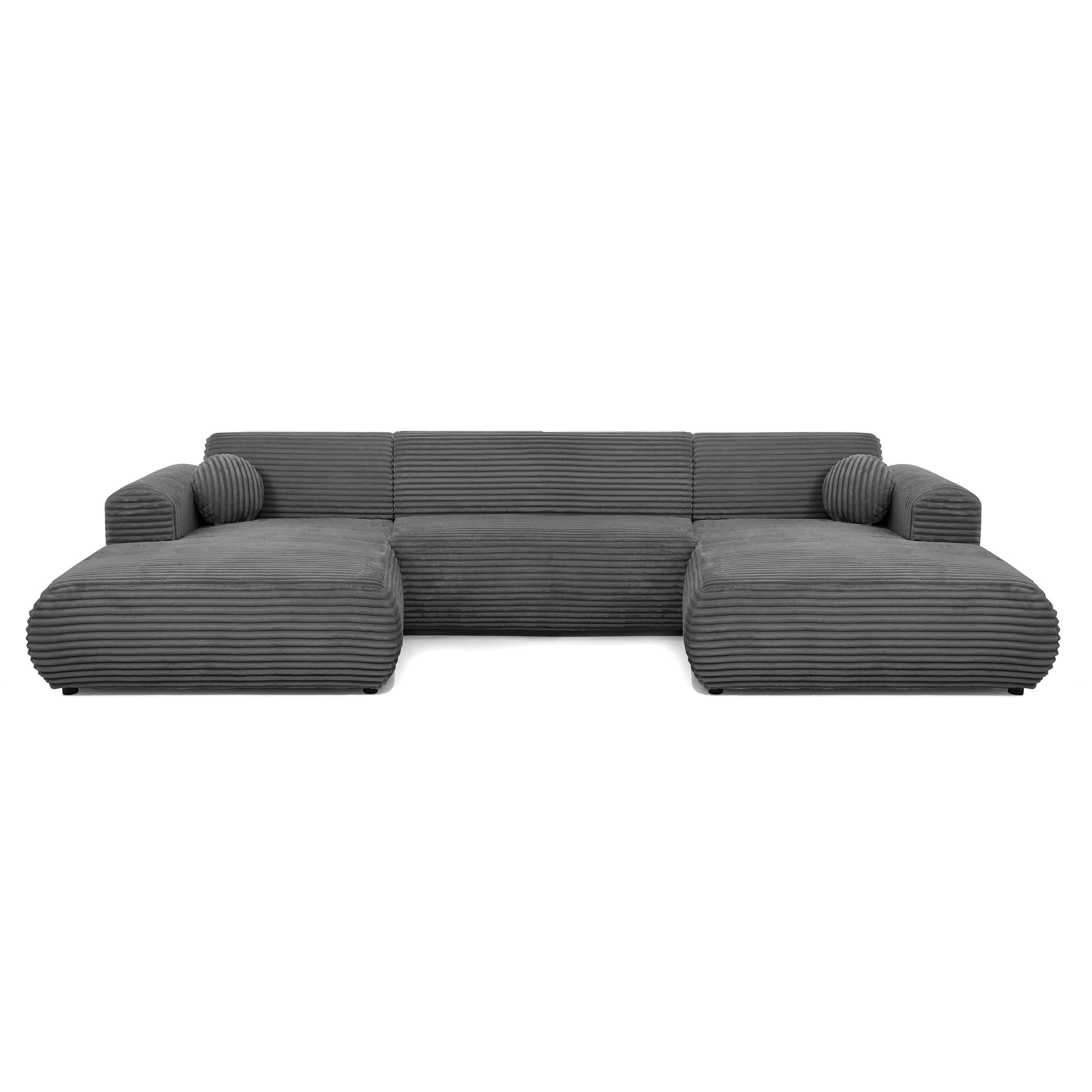 WOHNLANDSCHAFT Puerto U ohne Schlaffunktion, Dunkelgrau, Cordstoff - Dunkelgrau/Schwarz, Holzwerkstoff (363/76/170cm) - Beautysofa
