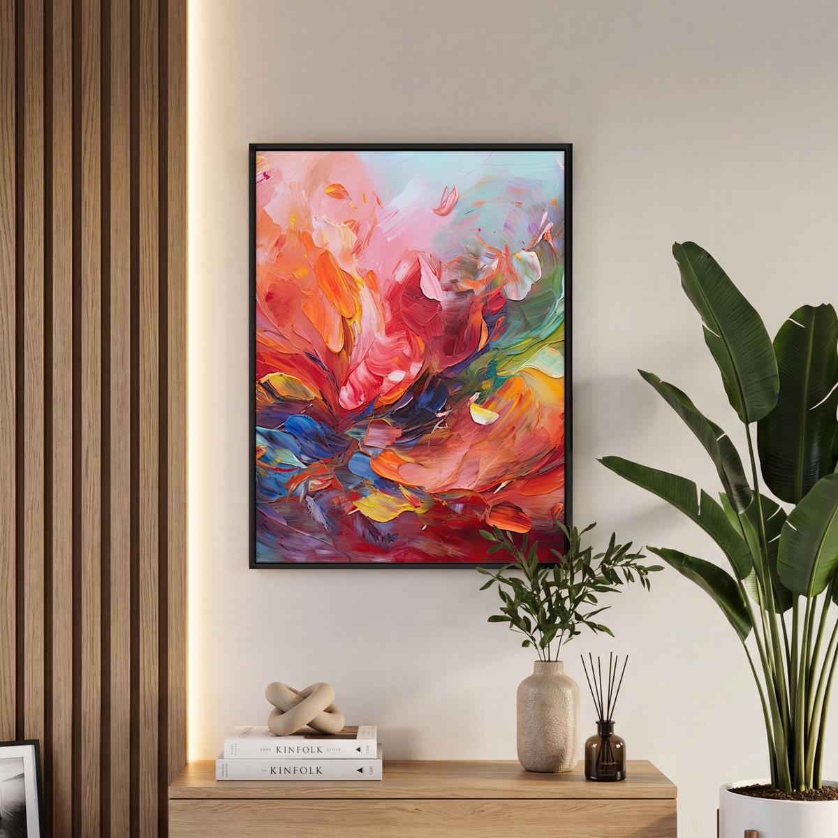 LEINWAND Bilder mit Rahmen - Ölgemälde - Kunst - Abstrakt - Farbenfroh - 50x70 - Altrosa, Textil (50/70cm) - MuchoWow