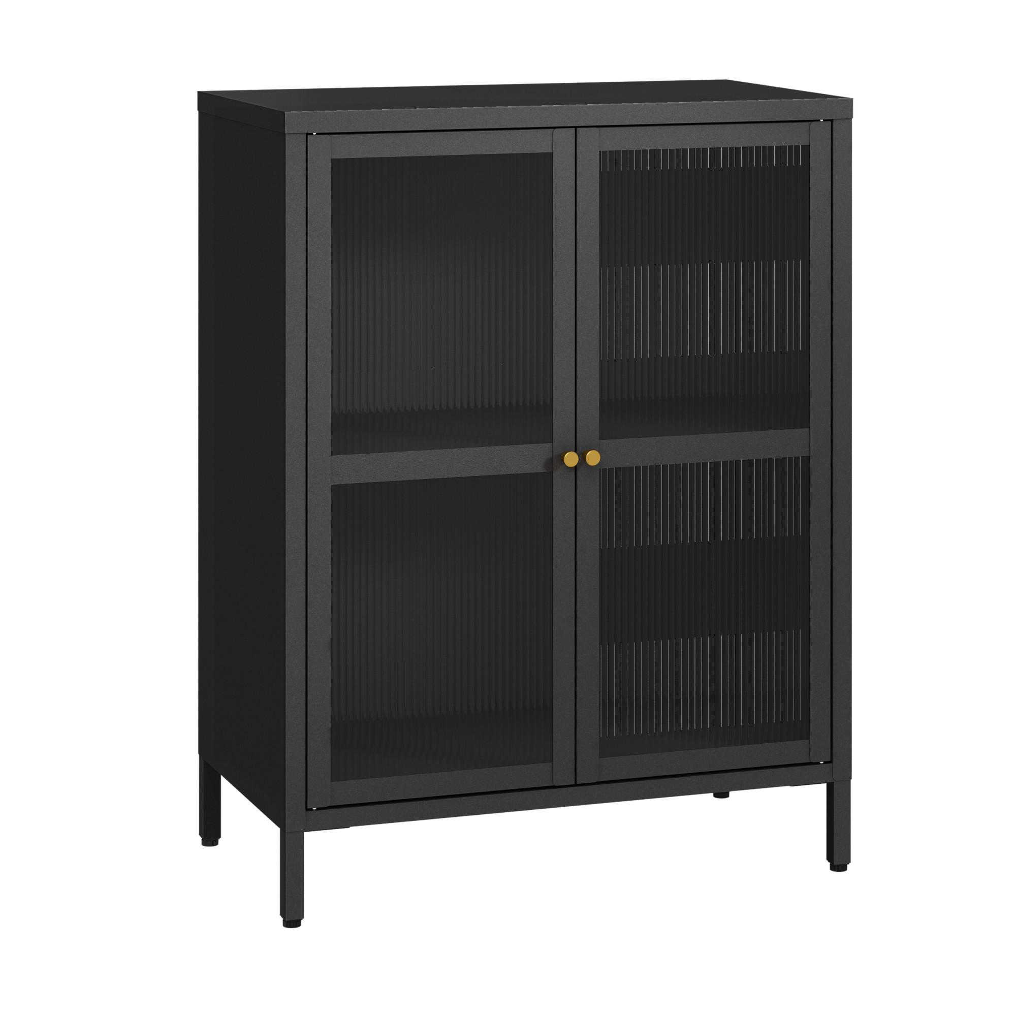 VITRINE Säkylä - Transparent/Schwarz, Glas/Metall (64/84/35cm) - [en.casa]
