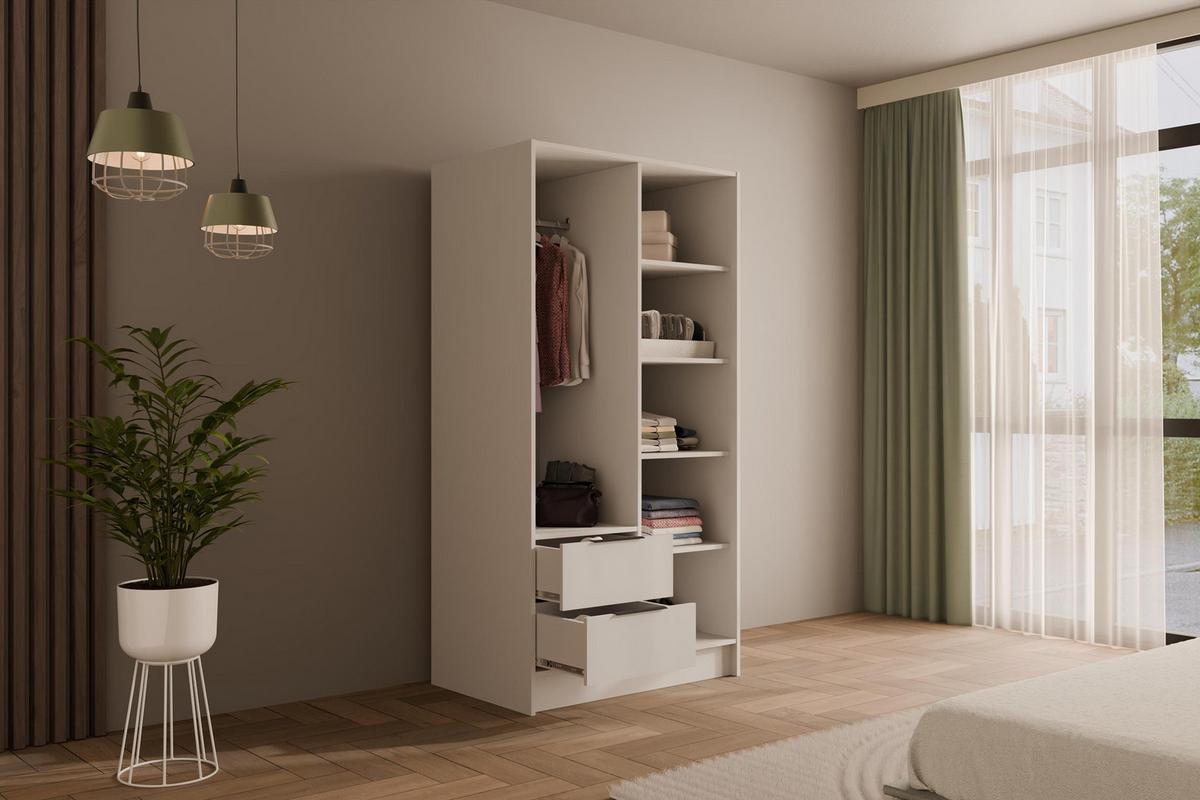 KLEIDERSCHRANK mit Flügeltüren KOLIN 100x200cm Weiß / Weiß - Weiß, Holzwerkstoff (102/200/51cm) - ALTDECOR