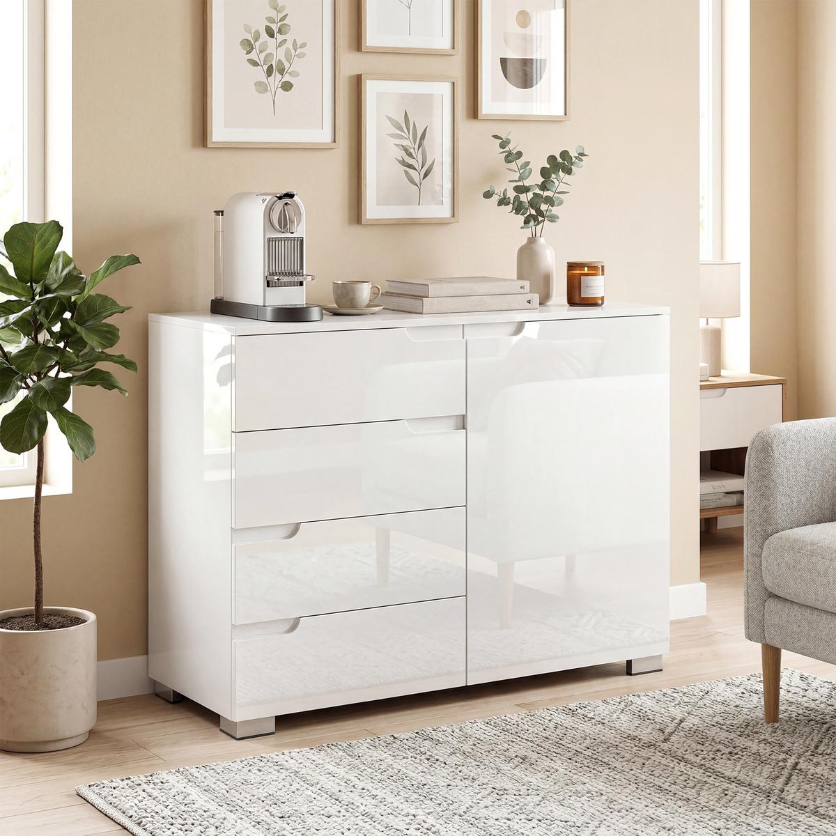 SIDEBOARD MDF Hochglanz-Weiß - Weiß Hochglanz, Holzwerkstoff (40/80/100cm) - HOMCOM