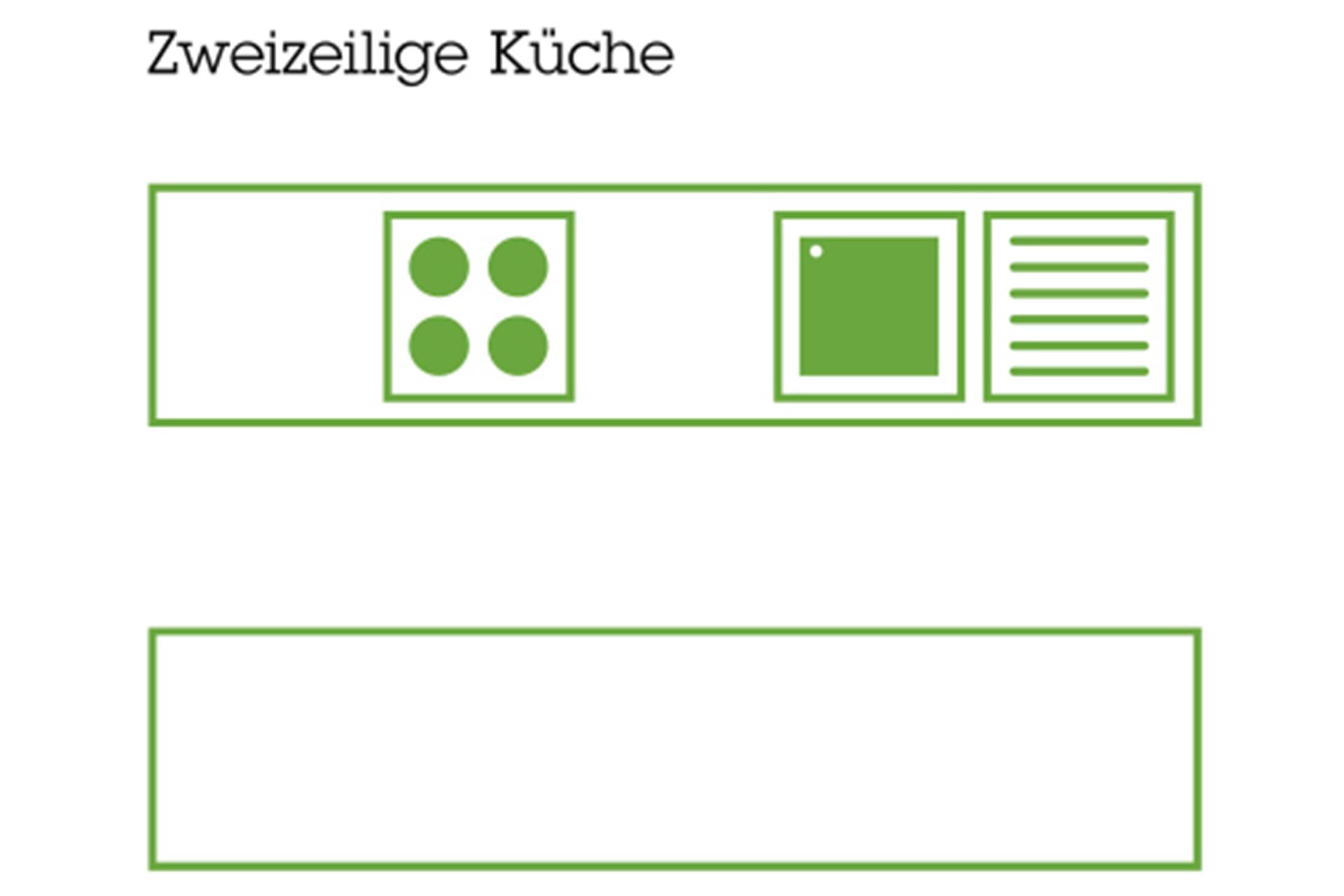 Zweizeilige Küche für ausreichend Arbeitsfläche und Stauraum.