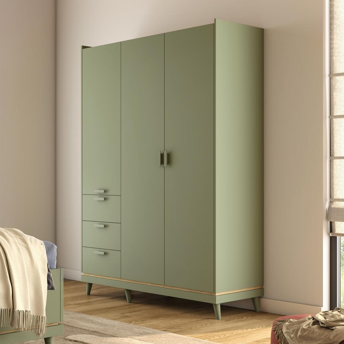 DREHTÜRENSCHRANK ACARA 143.5/214.5/57,4 cm 3-türig Grün - Grün, Holzwerkstoff (143.5/214.5/57.4cm) - MASSENO