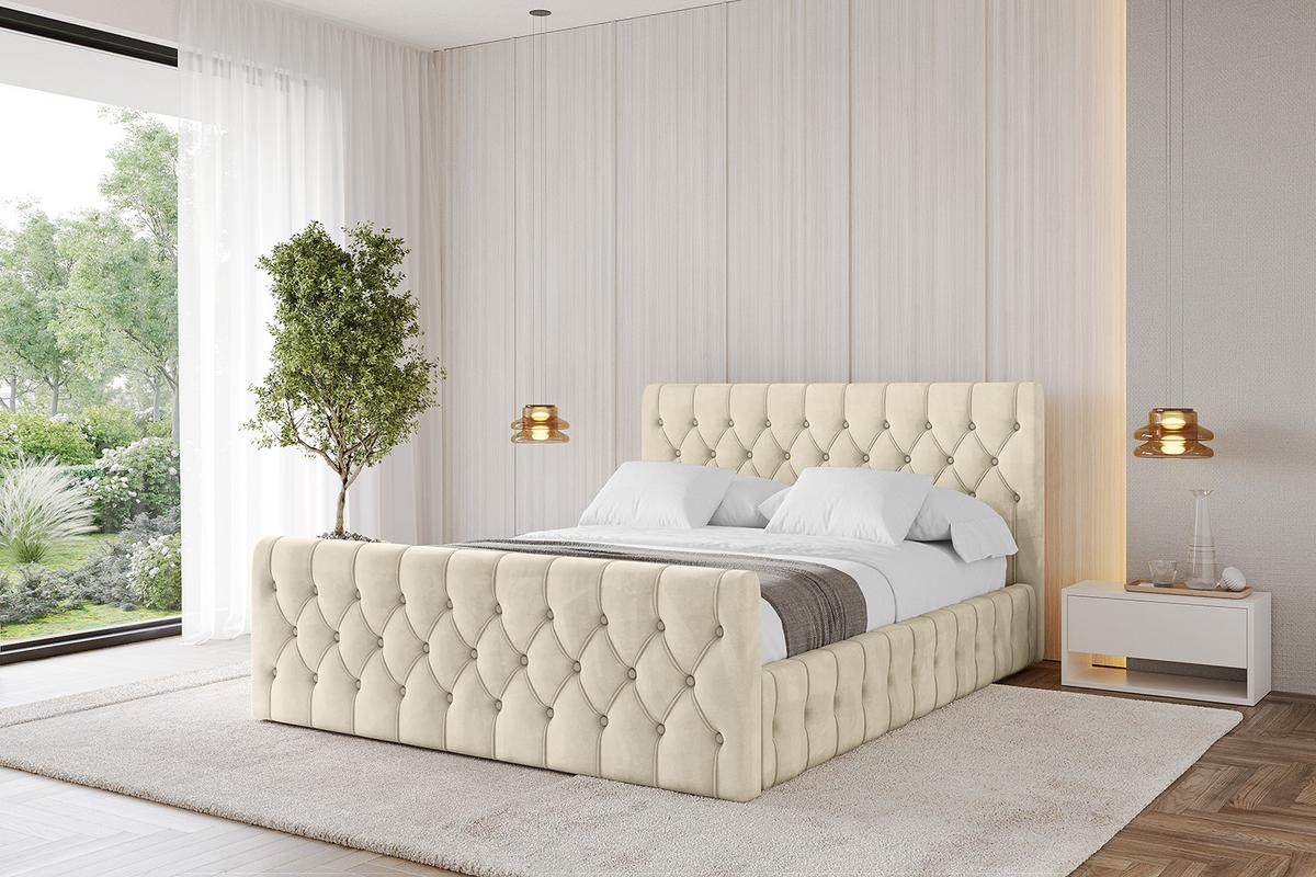 POLSTERBETT mit Bettkasten, Fußteil und Lattenrost, Boxbett mit Matratze H3/H4 - LARO-Z 180x200 Beige - Ecru, Holzwerkstoff/Textil (180/200cm) - ALTDECOR